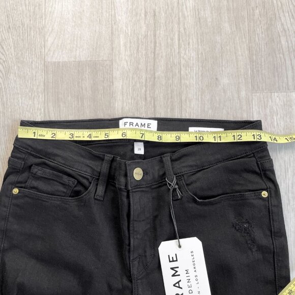 FRAME Le Skinny de Jeanne Ripped Jeans Film Noir Black Size 28 NEW NWT - Picture 6 of 8